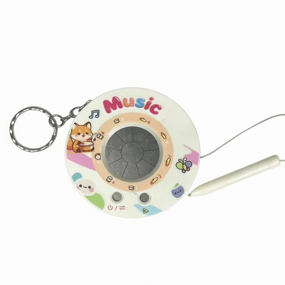 Musical Instruments Cartoon - Round Recording Electronic Drum Keychain Cartoon